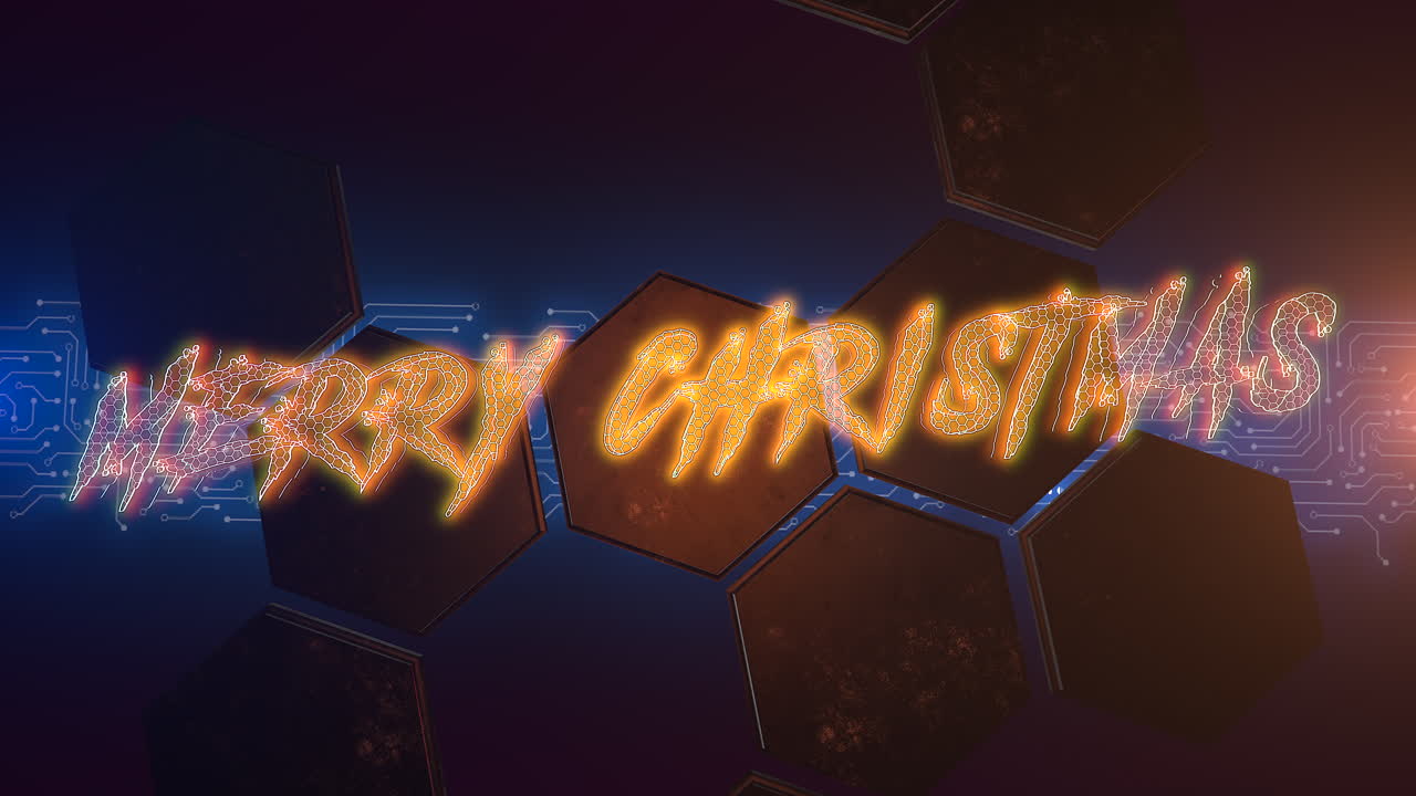 feliz navidad en la placa base y el patrón de hexágonos.