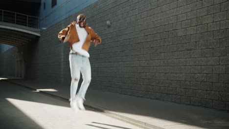 happy man dancing on the street