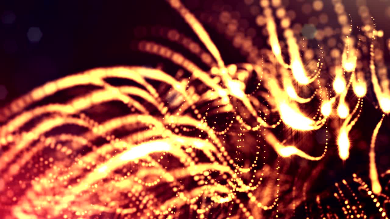 3d render of luminous particles as science fiction background or modern abstract gold background of particles with depth of field and bokeh like vj loop. Particles form line and structure. 4
