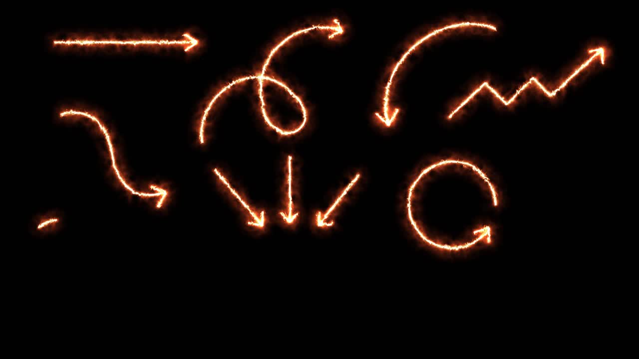 Multiple glowing fire arrows and lines animate dynamically, forming varied paths on a dark background