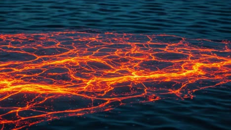 Mesmerizing Flow of Lava Over Water: A Stunning Contrast Between Fiery Red Lava and Calm Blue Waters Captured in This Breathtaking Imagery