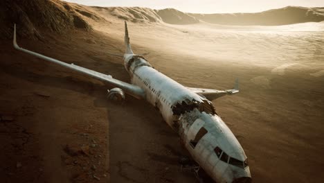 abandoned crushed plane in desert