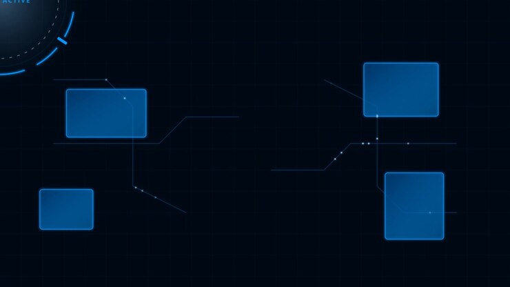Digital HUD Interface with Animated Data Boxes and Connecting Lines