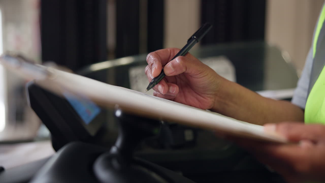 Close-up of a Person's Hand Writing on a Clipboard