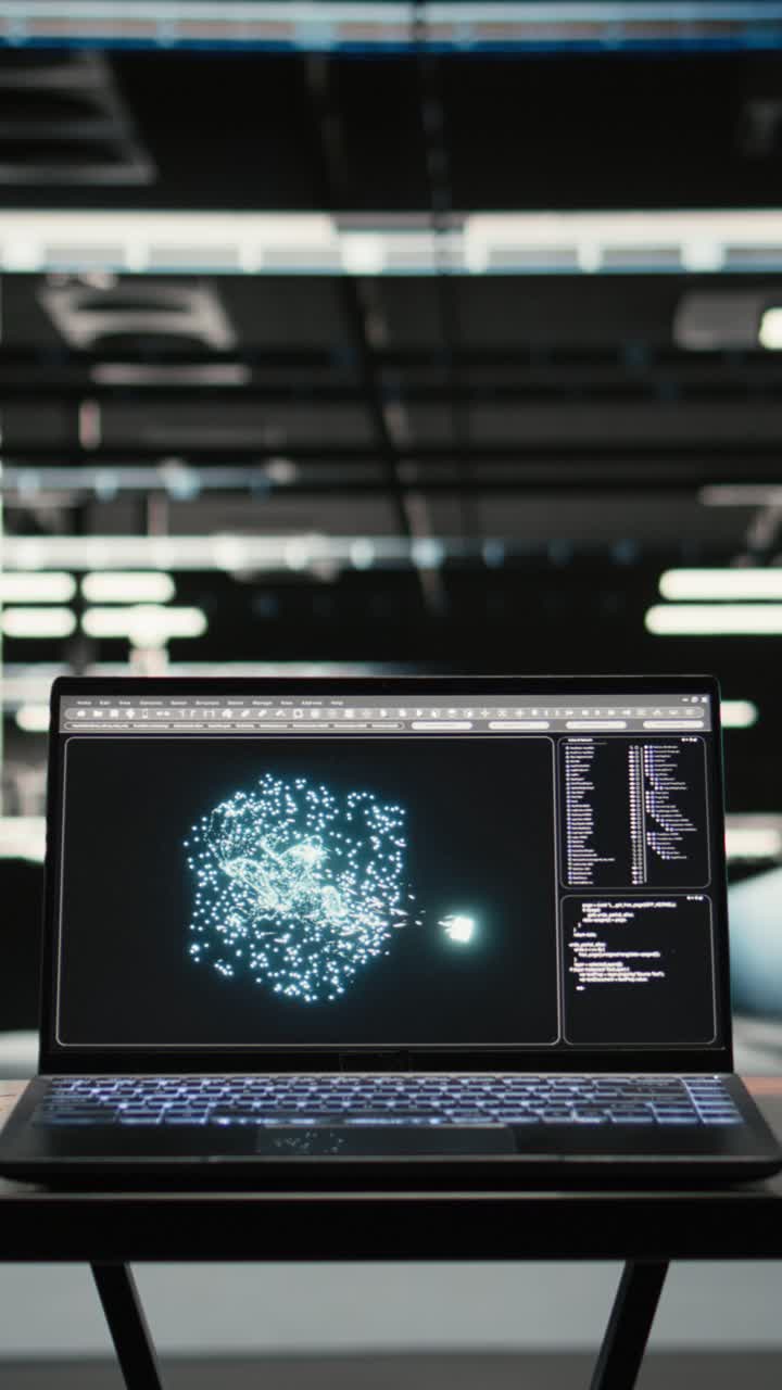 Vertical video AI machine learning LLM in data center on laptop used to troubleshoot issues