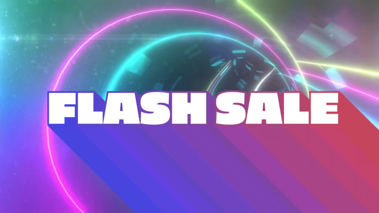 Colorful geometric shapes and neon lights highlighting Flash Sale animation design