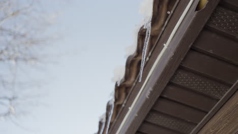 icicles hanging from a brown roof