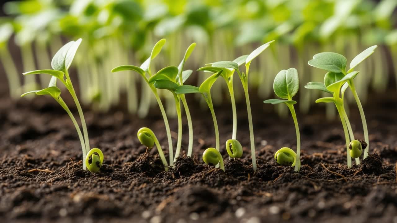 Young Seedlings Sprouting from Soil