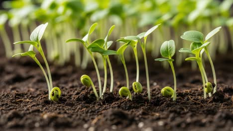 young seedlings sprouting from soil