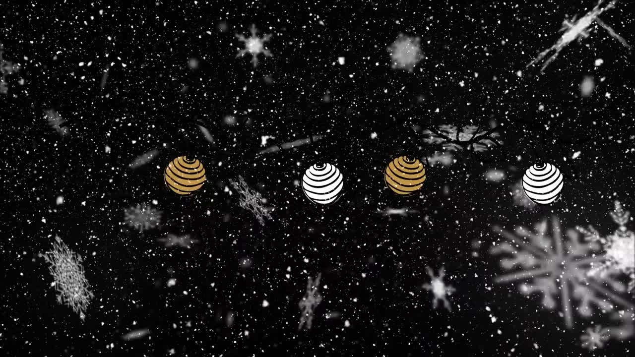 검은색 배경에 있는 바울 위에 내리는 눈의 애니메이션