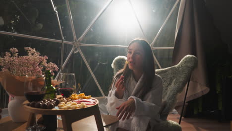 romantic dinner in a geodesic dome