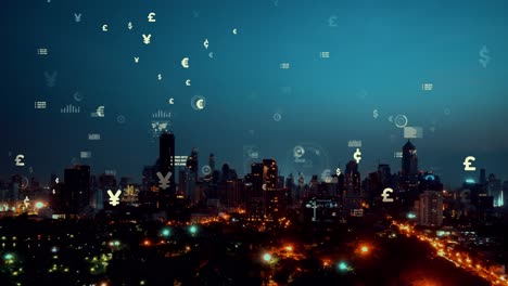 interfaz de análisis de datos de negocios volar sobre la ciudad inteligente mostrando alteración futuro