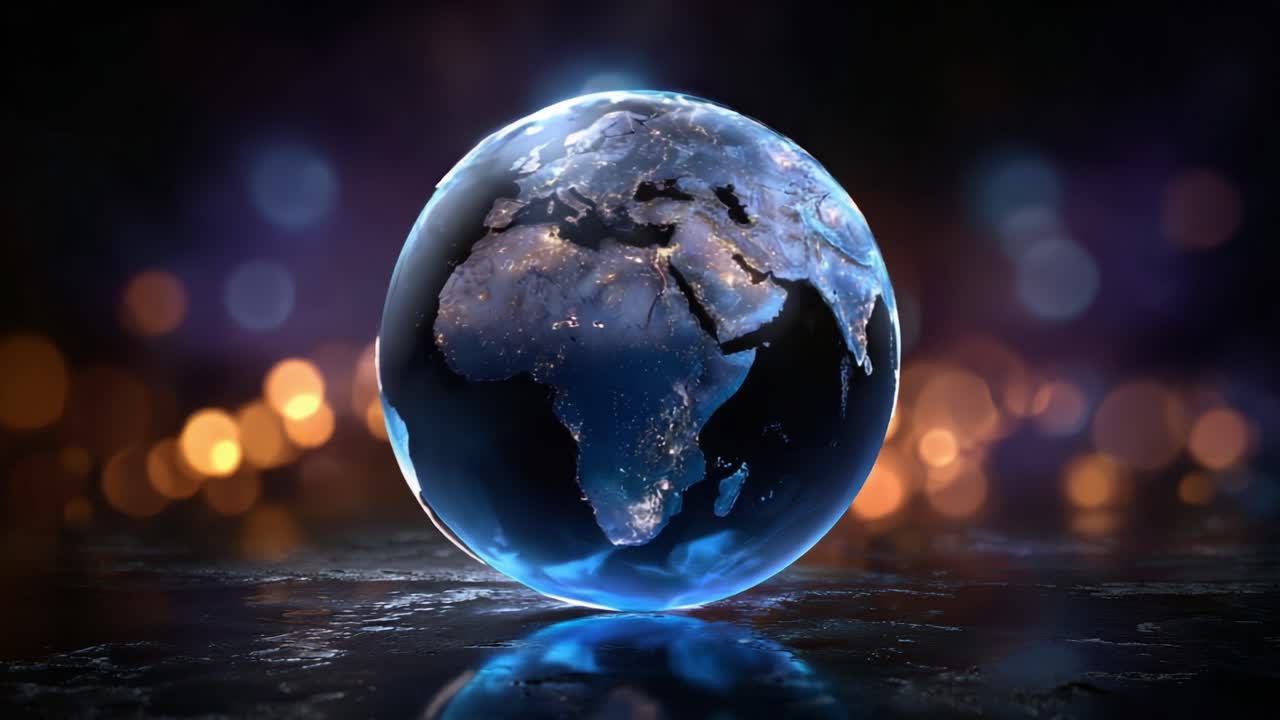En fantastisk utsikt over jorden fra verdensrommet, som viser en vakkert opplyst planet omgitt av blinkende lys, og illustrerer global tilkobling og modernitet