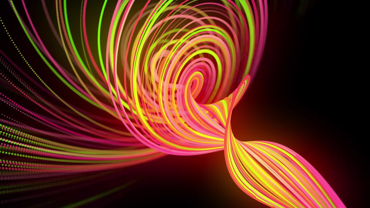 flujo de luz bg en 4k. fondo en bucle abstracto con rastros de luz, flujo de líneas de neón verde rojo amarillo en el espacio se mueven para formar formas en espiral. diseño de movimiento moderno de moda efecto de luz de fondo