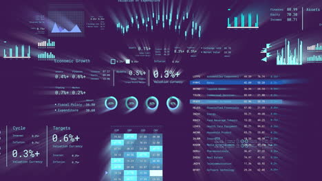 animación de las estadísticas y el procesamiento de datos sobre un fondo púrpura