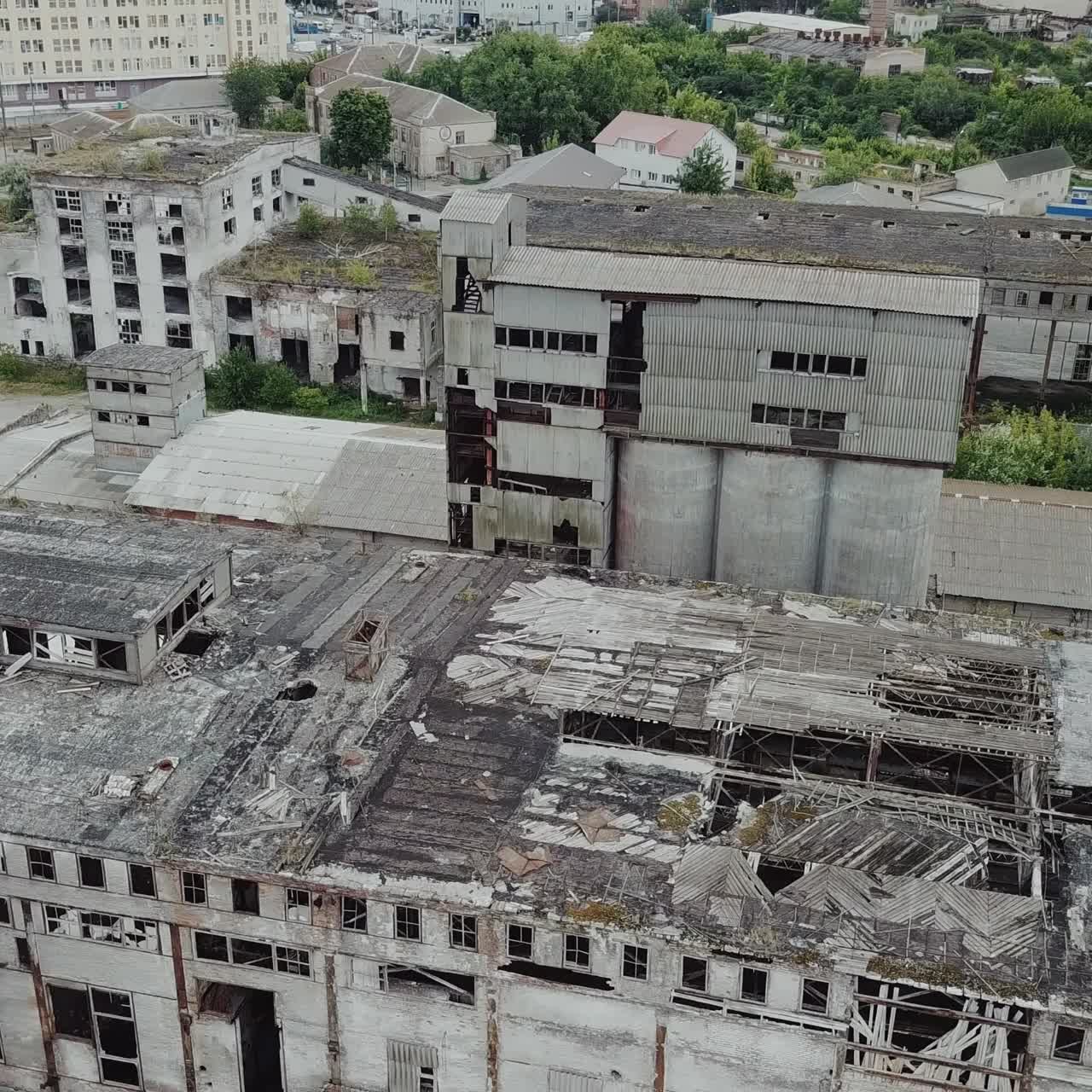 Aerial view of the largest abandoned factory. Factory ruins