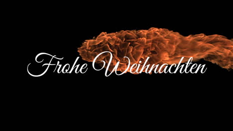 animation of frohe weihnachten christmas greetings text over flames