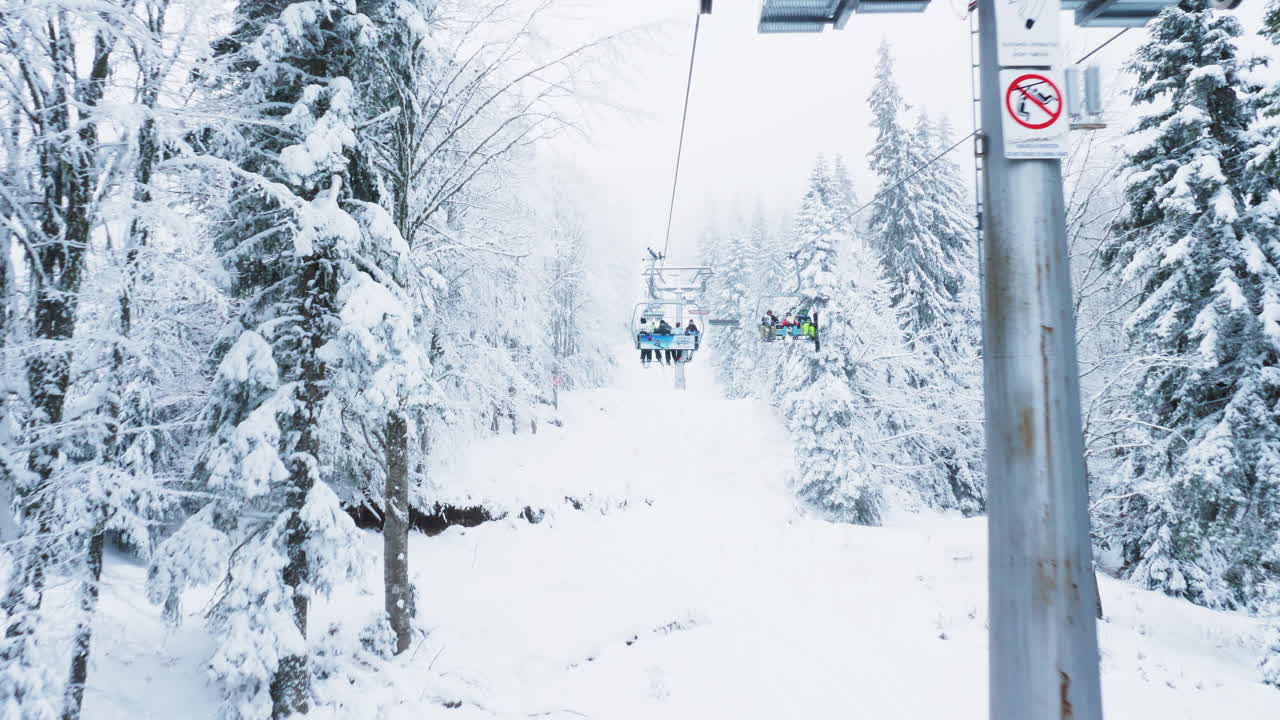 Ski lift in a snowy winter landscape