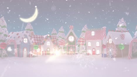 Animation-Des-Weihnachtsbaums-über-Der-Winterlandschaft-Mit-Text-„Frohe-Weihnachten“.