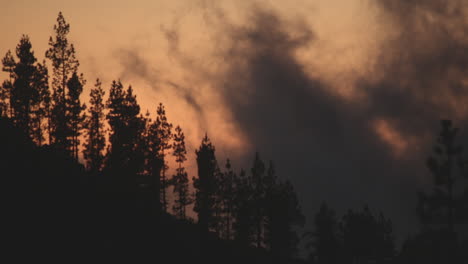 Evening-landscape-with-clouds-rising-over-mountains-with-trees