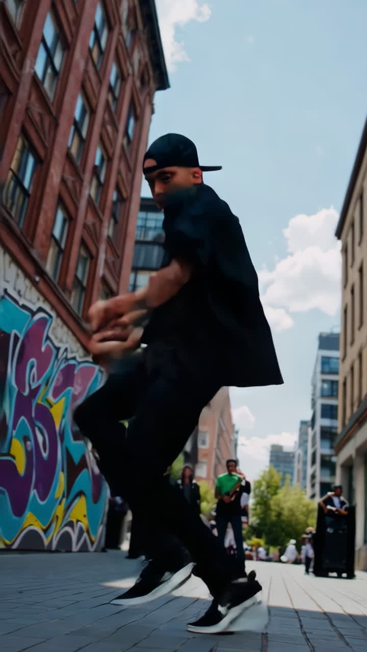 Dynamic Street Dance Performance in an Urban Setting with Graffiti