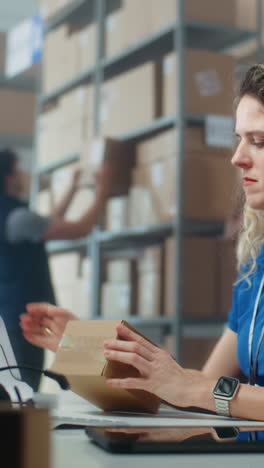 warehouse worker inspecting boxes