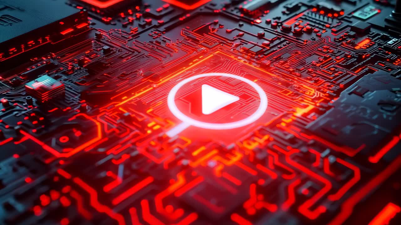 A close up of a phone with a red square on it. The phone is surrounded by a black background with red lights. Concept of technology and modernity, with the phone being the focal point of the image