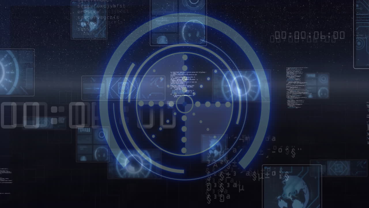 animación del procesamiento de datos sobre el globo y el escaneo de alcance