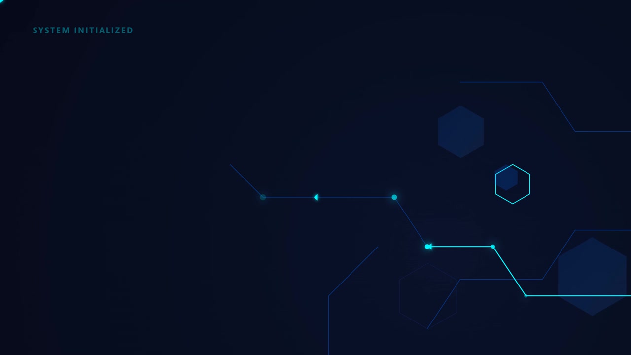 Abstract Digital Interface with Moving Geometric Lines and Hexagons