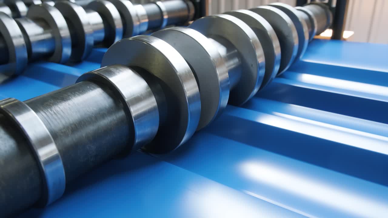 máquina de formación de láminas metálicas en la fábrica moderna de metalurgia.