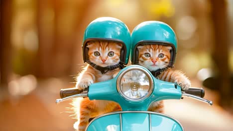 dos gatitos en un scooter azul