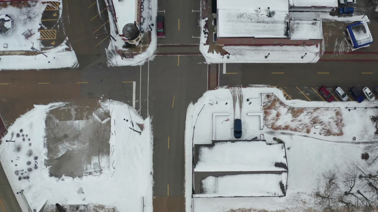 미국 카운티 타운 거리와 건물의 하향식 보기