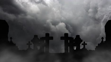 4k silhouette, christian cemetery thunderstorm background