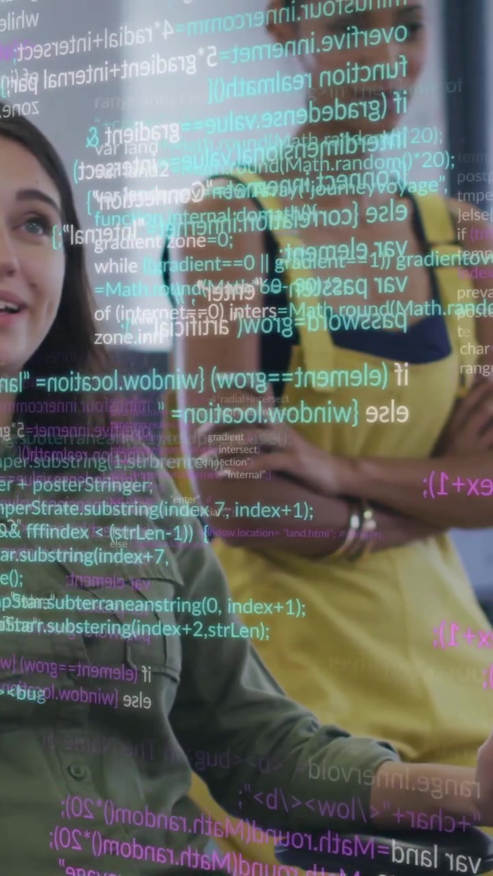Animation of financial data processing over diverse business people in office