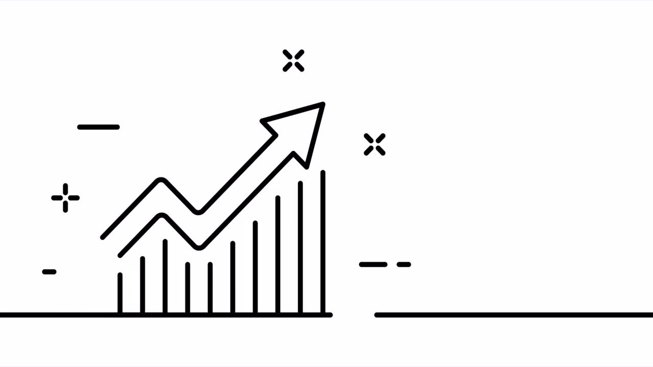 Statistics. Bar chart with arrow. Statistical data. Working report. Business concept. One line drawing animation. Motion design. Animated technology logo. Video 4K