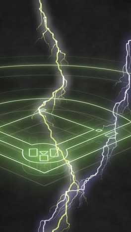 animation of neon green basketball field and lightnings