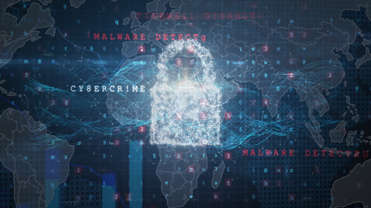 animación de iconos de conceptos de seguridad cibernética y procesamiento de datos sobre una pantalla futurista que toca con la mano