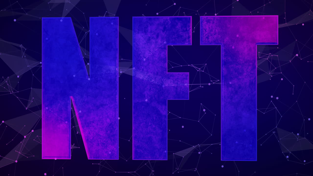 animación de texto nft púrpura con conexiones sobre fondo violeta