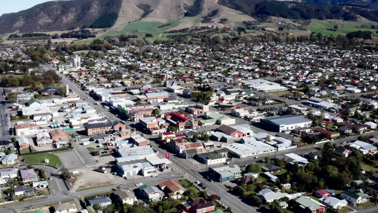 fotografía aérea de la ciudad de waimate, isla sur de nueva zelanda