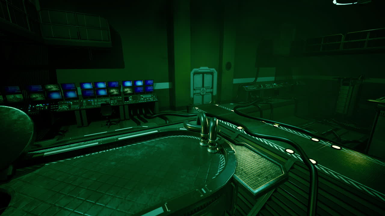 Mysterious control room filled with glowing screens awaits midnight exploration