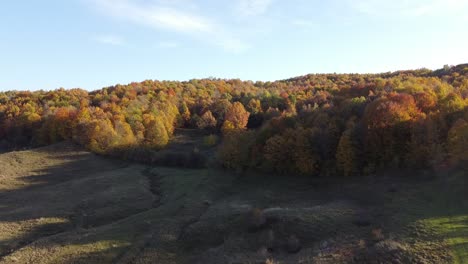 Aerial-view-of-country-hills-at-sunset-in-autumn-season