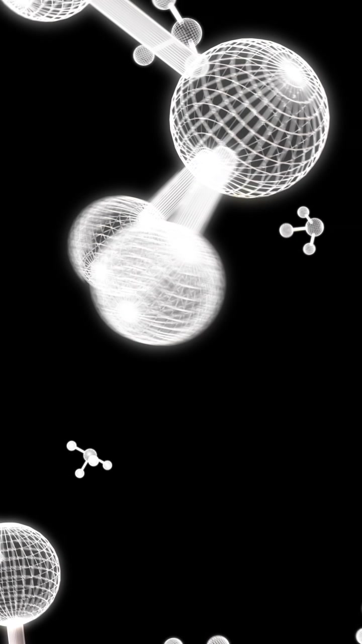 Animazione di molecole in movimento su sfondo nero.