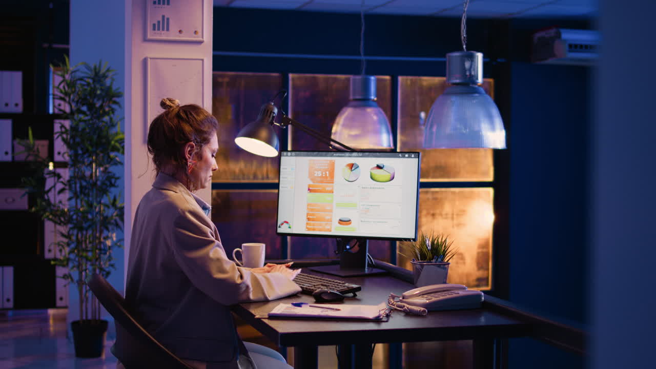 Kvinde arbejder på computer på kontoret