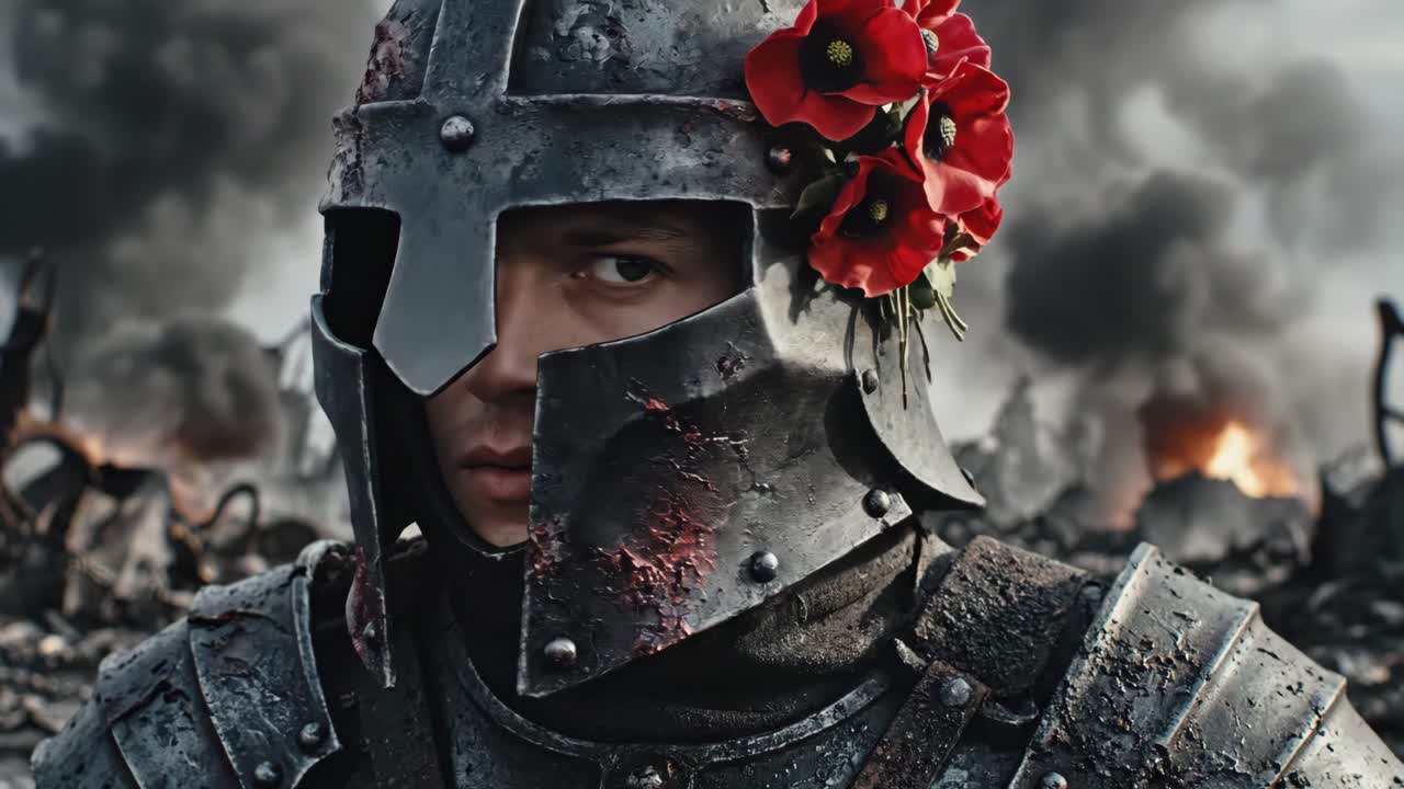 Knight in Armor with Poppy Flower