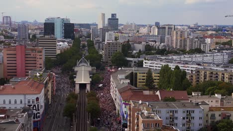 perfect aerial top view flight
csd pride love parade 2023 in city berlin germany summer day