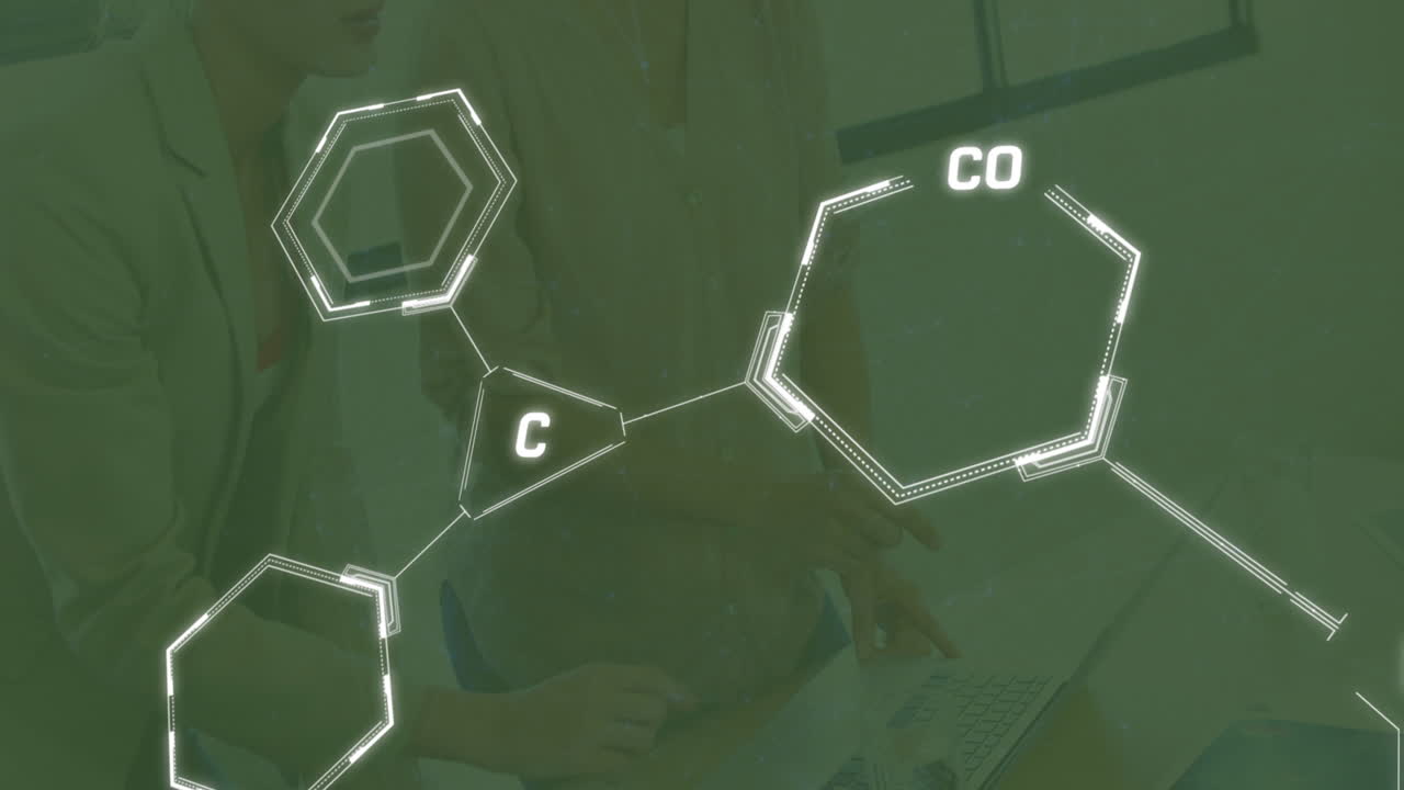 다양한 여성 과학자들에 대한 화학 구조 및 데이터 처리의 애니메이션