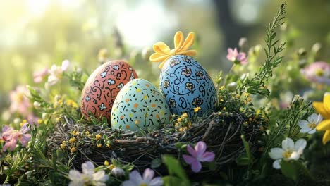 easter eggs in a nest