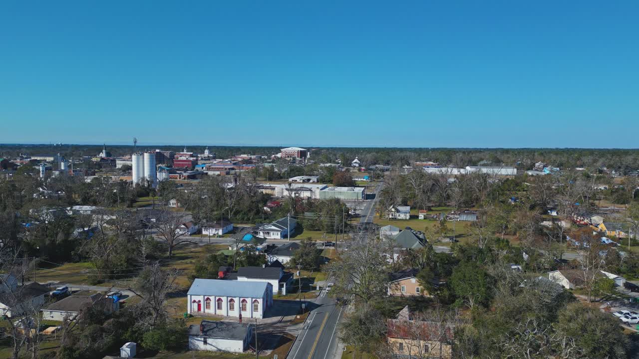 City Of Valdosta With Sunny Blue Sky In Georgia, USA. aerial shot