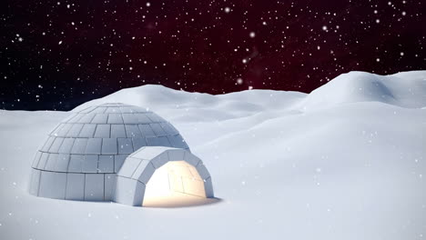 igloo in winter scenery and falling snow