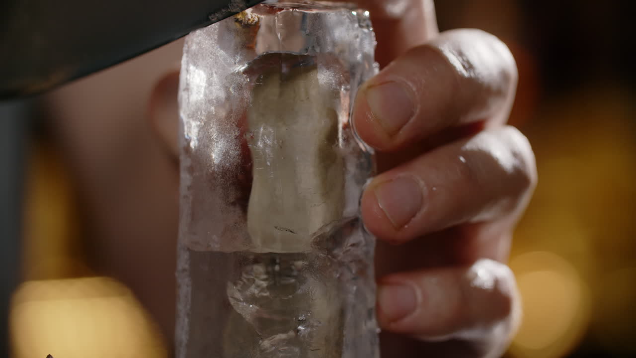 Bartender Holding an Ice Cube